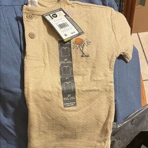 Beige Kids Shirt with Palm Tree Embroidery